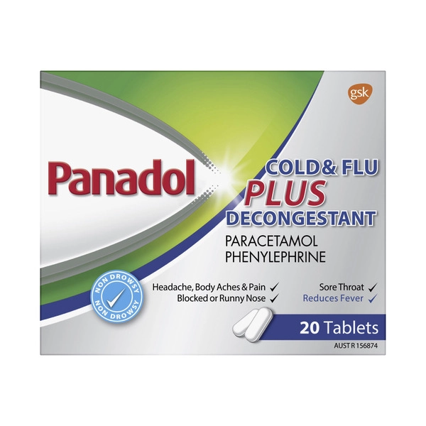 Panadol Paracetamol Cold + Flu Plus Decongestant Caplets 20 pack