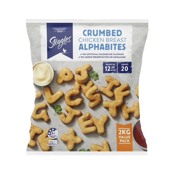 Steggles Crumbed Chicken Alphabet Nugget 2kg