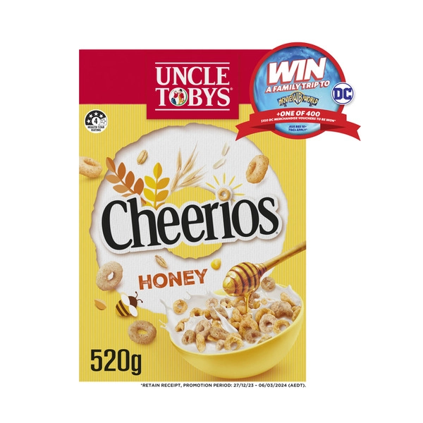 Uncle Tobys Cheerios Honey Breakfast Cereal 520g