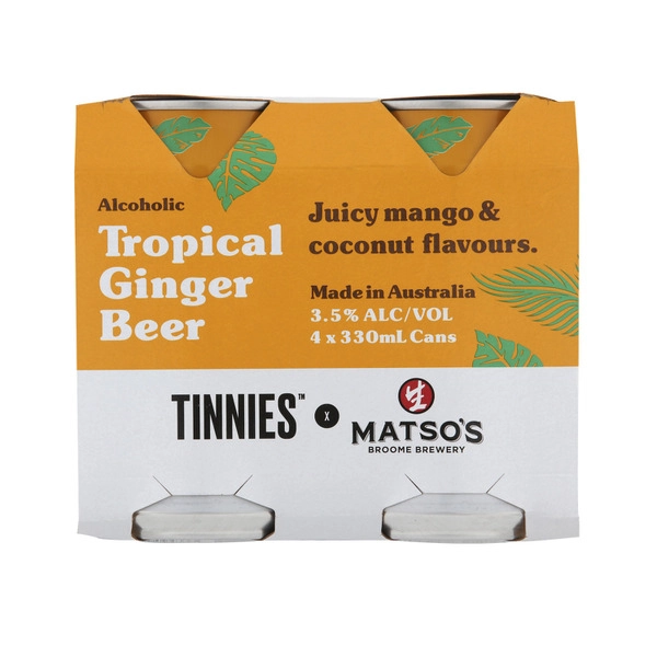 Matso's Tinnies Tropical Ginger Beer Can 330mL 4 Pack