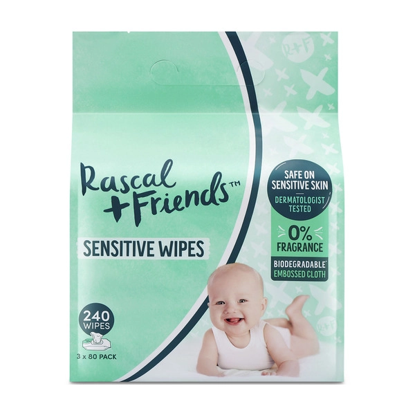 Rascals Sensitive Wipes Biodegradable 3X80 Baby Wipes 240 pack