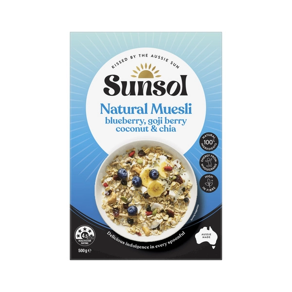  Sunsol Natural Muesli Blueberry Goji Berries Coconut & Chia  500g