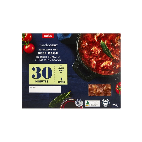 Coles Made Easy Beef COLES MADE EASY SLOW COOKED BEEF RAGU IN TOMATO SAUCE 700G 