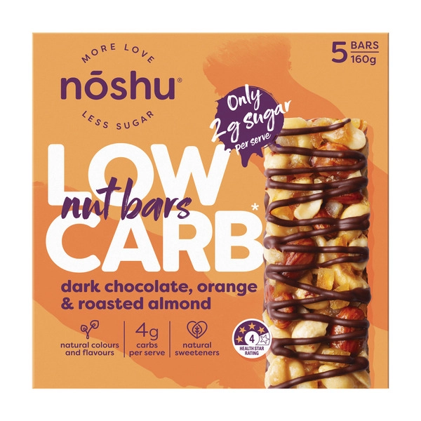 Noshu Low Carb Dark Chocolate Orange & Almond Nut Bar 160g