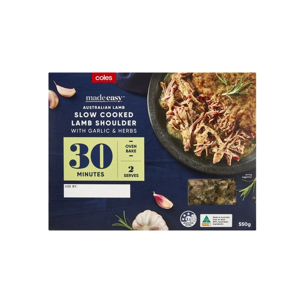 Coles Made Easy Slow Cksd COLES MADE EASY SLOW COOKED LAMB SHOULDER WITH GARLIC AND HERB 550G 