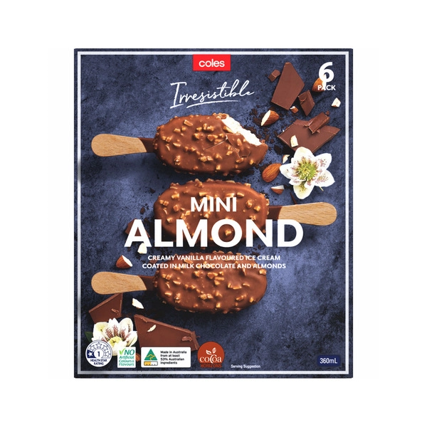 Coles Irresistible Ice Cream Mini Almond 6 Pack 360mL