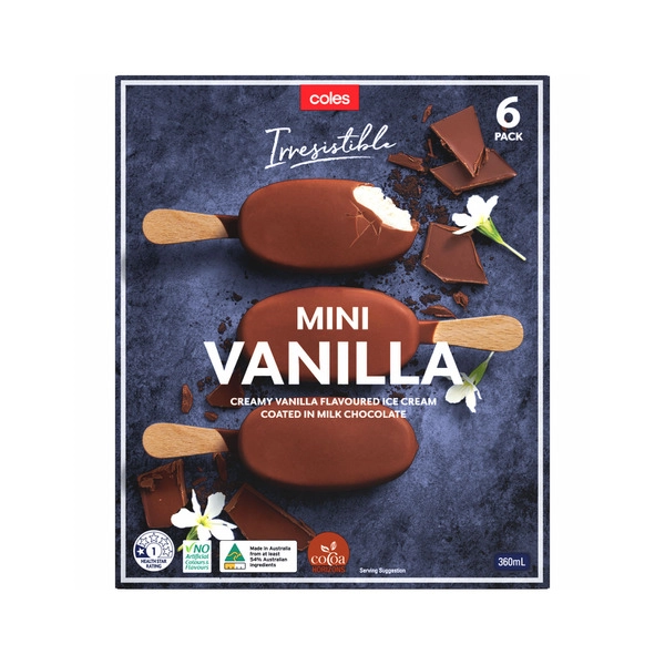 Coles Irresistible Ice Cream Mini Classic Vanilla 6 Pack 360mL