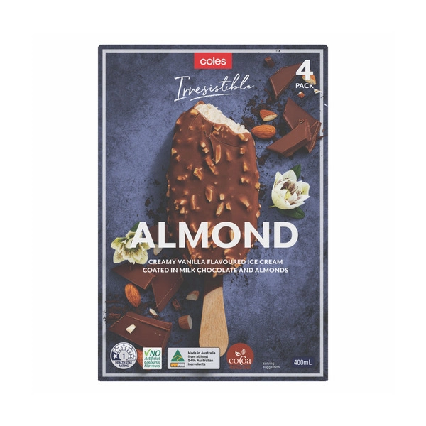 Coles Irresistible Almond Ice Cream 4 Pack 400mL