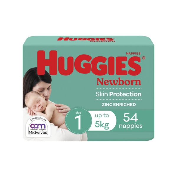 Huggies Newborn Nappies Size 1 (up to 5kg) 54 pack