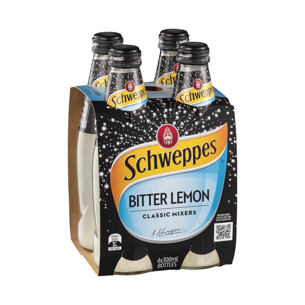 Schweppes Bitter Lemon Soft Drink Classic Mixers Multipack 300mL x 4 Pack 4 pack