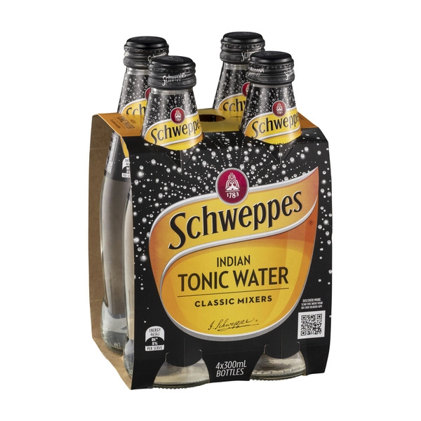 Schweppes Indian Tonic Water Classic Mixers Glass Bottle Multipack 300mL x 4 Pack 4 pack