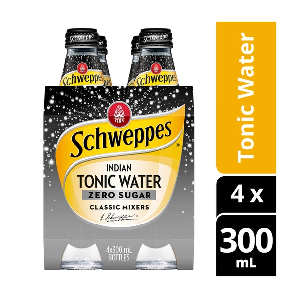 Schweppes Zero Sugar Mixers Indian Tonic Water Bottles Multipack 300mL x 4 Pack 4 pack