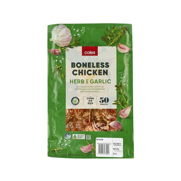 Coles RSPCA Approved Chicken Whole Boneless Herb & Garlic 1kg