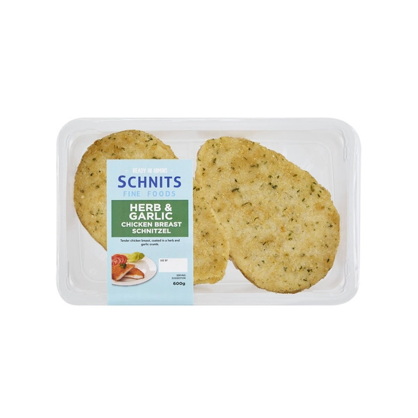 Coles RSPCA Approved Chicken Breast Schnitzel Garlic & Herb Crumb WA 600g