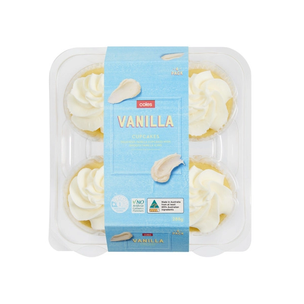 Coles Vanilla COLES VANILLA CUPCAKES 4PK 