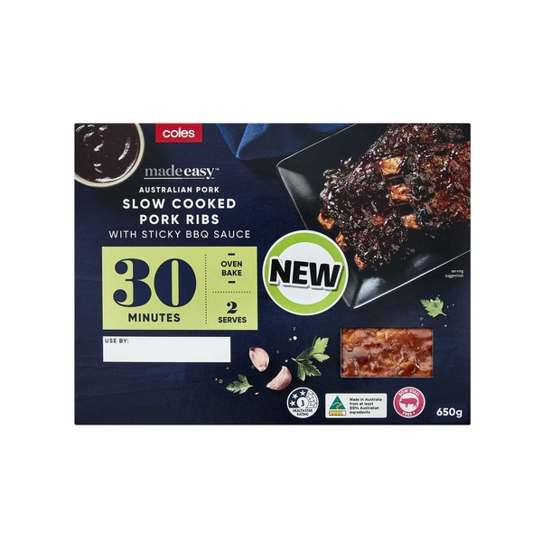 Coles Pork Ribs In COLES MADE EASY SLOW COOKED PORK RIBS IN BBQ SAUCE 650G 