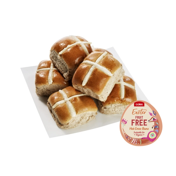 Coles Hot Cross Buns Fruit Free 6 pack