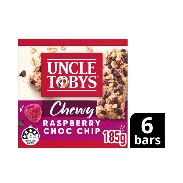 Uncle Tobys Muesli Bar UNCLE TOBYS CHEWY MUESLI BARS RASPBERRY CHOC CHIP 185G 