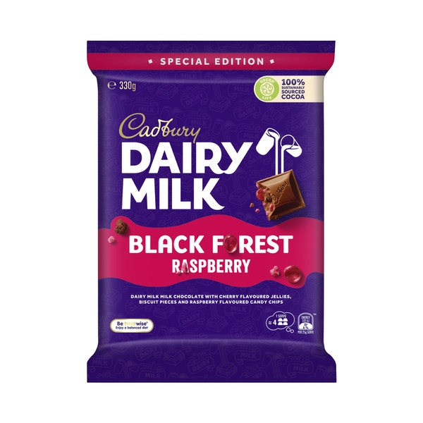 Cadbury Dairy Milk Raspberry Black Forest Chocolate Block 330g