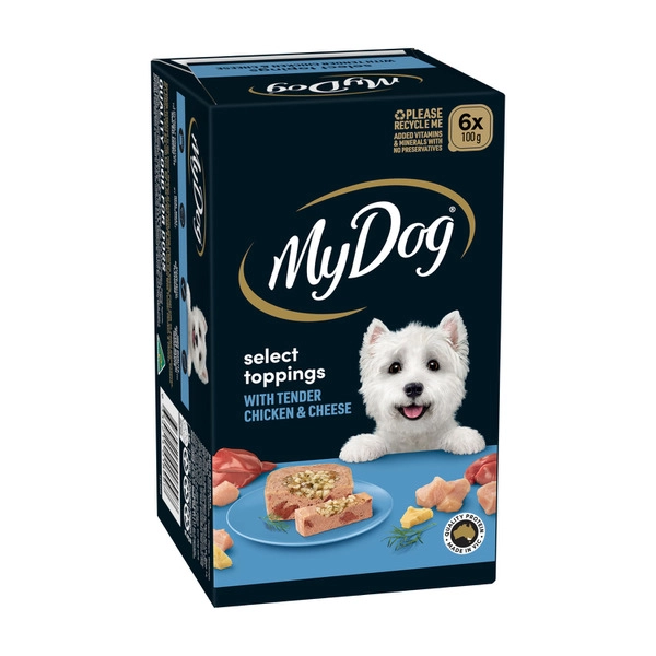 My Dog Wet Dog Food MY DOG ADULT WET DOG FOOD SELECT TOPPINGS WITH TENDER CHICKEN & CHEESE 6X100G TRAYS 