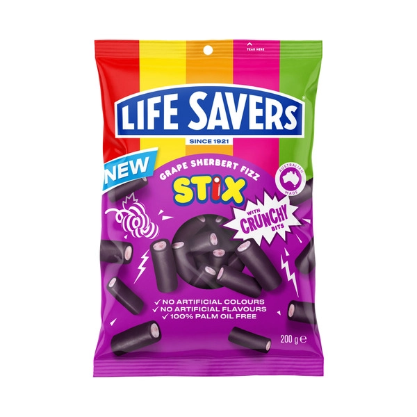 Life Savers Grape LIFE SAVERS GRAPE SHERBERT CRUNCH STIX 200G 