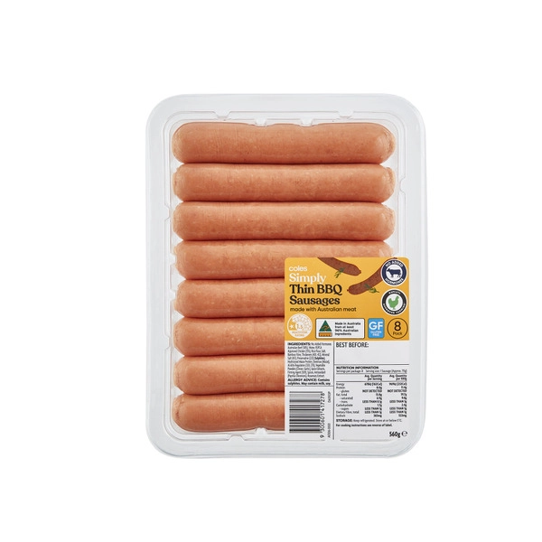 Coles Simply Thin BBQ Sausages 560g