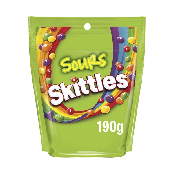 Skittles SKITTLES SOURS CHEWY LOLLIES PARTY SHARE BAG 190G 