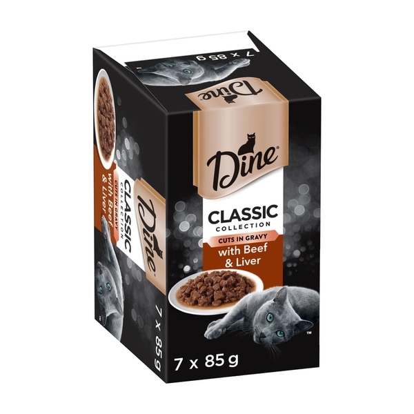 Dine Classic Collection Adult Wet Cat Food Cuts in Gravy with Beef & Liver 7x85g Trays 7 pack