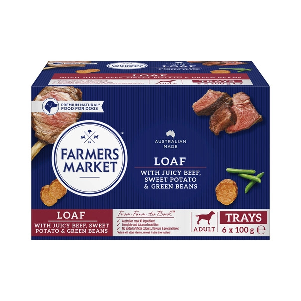 Farmers Market Adult Wet Dog Food Loaf With Beef Sweet Potato & Green Beans 6X100g 6 pack