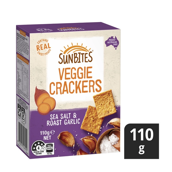 Sunbites Veggie Sweet Potato Snack Crackers Salt Garlic 110g