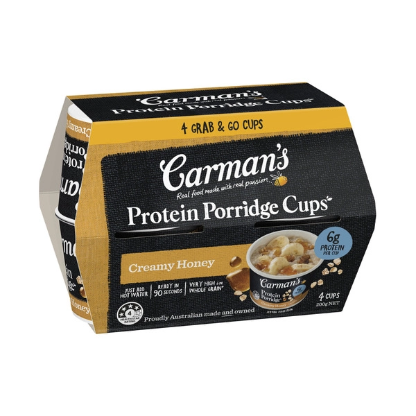 Carmans Protein Porridge Cups Honey 4 Pack 200g