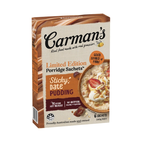 Carmans Porridge Sachets Limited Edition Sticky Date Pudding 240g