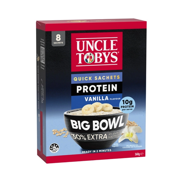 Uncle Tobys Oats Quick Sachets Big Bowl Vanilla Protein 368g