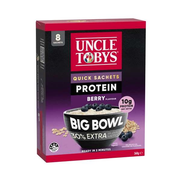 Uncle Tobys Oats Quick Sachets Berry Protein Big Bowl 368g