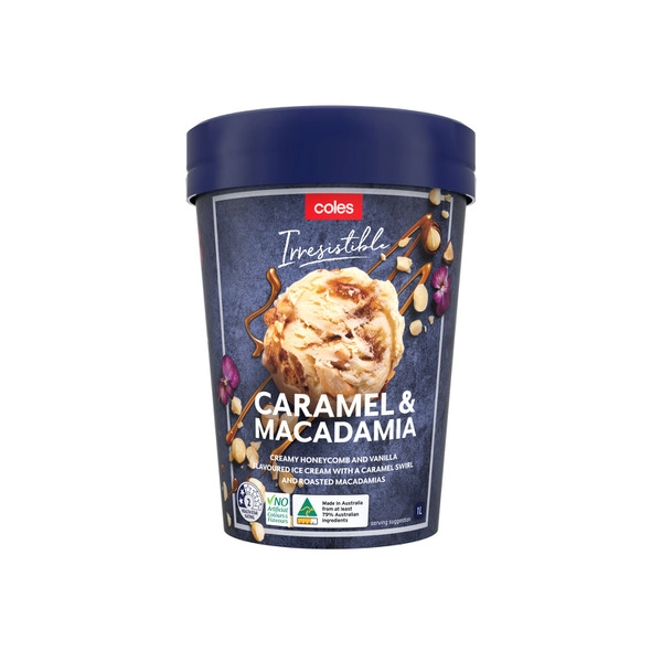 Coles Honey Caramel & Macadamia Ice Cream Tub 1L