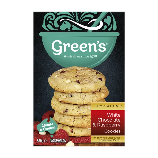 Greens Cookie Mix GREENS COOKIE MIX RASP WHITE CHOC 380G 