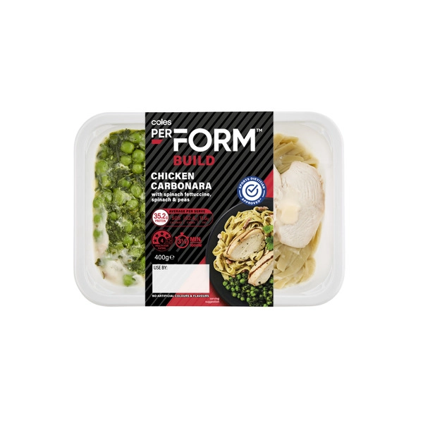 Coles Perform Build Chicken Carbonara & Spinach Fettucine 400g