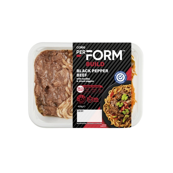 Coles Perform Build Black Pepper Beef & Noodles 420g