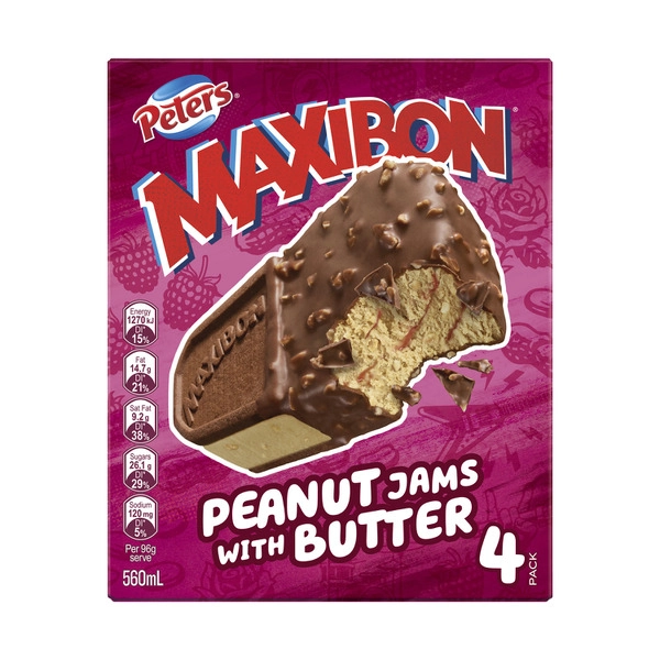 Peters Maxibon Peanut Jams With Butter Ice Cream 4 Pack 560mL