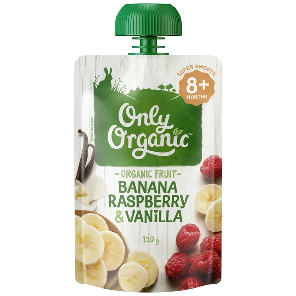 Only Organic Banana Raspberry & Vanilla Baby Food Pouch 8+ Months 120g