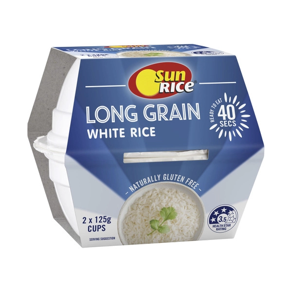 Sunrice Microwave Long Grain White Rice Cup 2X125G 250g