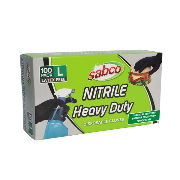 Sabco Nitrile Heavy Duty Disposable Gloves Large 100 pack