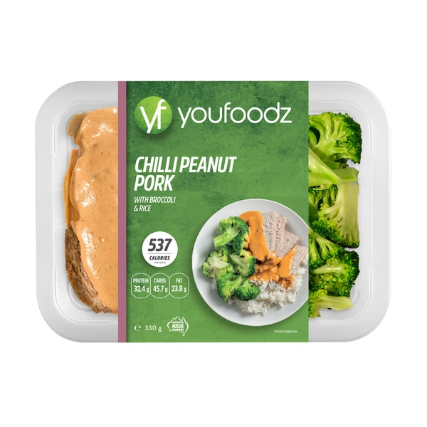 Youfoodz Chilli Peanut Pork With Broccoli & Rice 330g