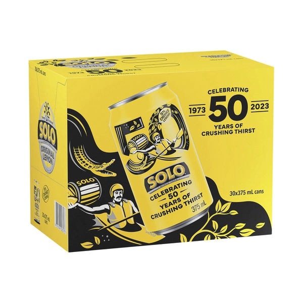 Solo Thirst Crusher Original Lemon Soft Drink Cans Multipack 375mL x 30 Pack 30 pack