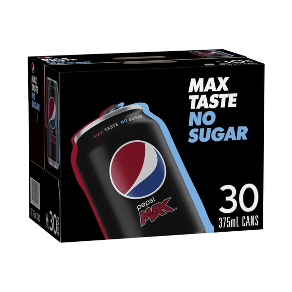 Pepsi Max No Sugar Cola Soft Drink Cans Multipack 375mL x 30 Pack 30 pack