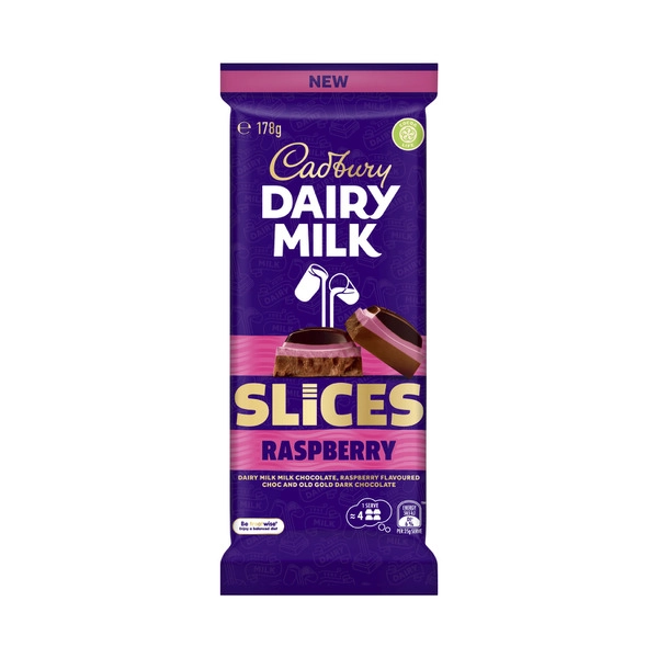 Cadbury Dairy Milk CADBURY DAIRY MILK RASPBERRY SLICES CHOCOLATE BLOCK 178G 