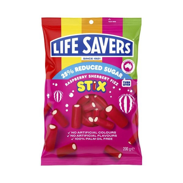 Life Savers Raspberry LIFE SAVERS RASPBERRY REDUCED SUGAR STIX 200G 