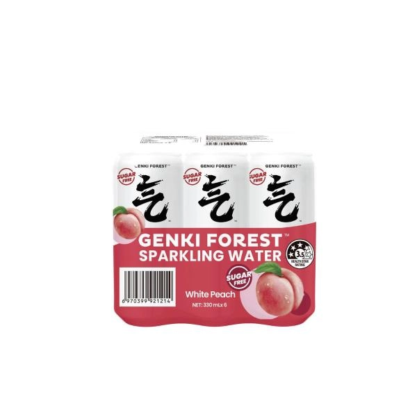 Genki Sparkling Water White Peach 6x330mL 6 pack