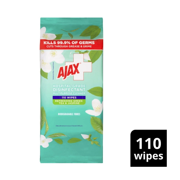 Ajax Green Tea & Jasmine AJAX WIPES GREEN TEA & JASMINE HOSPITAL GRADE DISINFECTANT 110PACK 