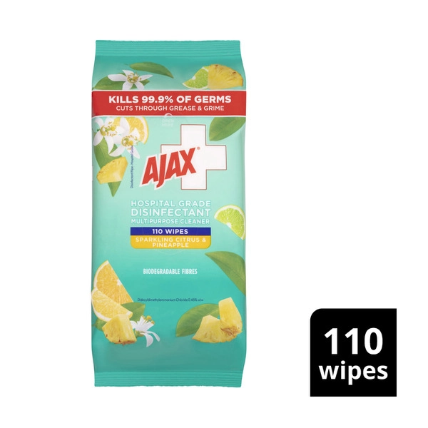 Ajax Citrus & Pineapple AJAX WIPES CITRUS & PINEAPPLE HOSPITAL GRADE DISINFECTANT MULTIPURPOSE 110PACK 